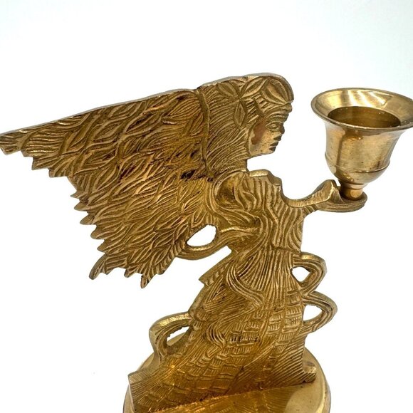 VTG 1995 Solid Brass Hosley Angel Candle Holder. Made in India Set of 2 Holiday - Picture 13 of 16